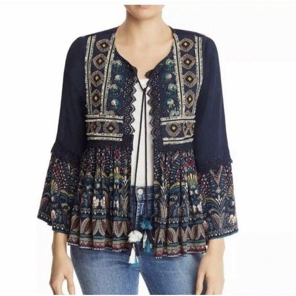 Women's small open tie front long sleeve blouse - made in India - Picture 2 of 10